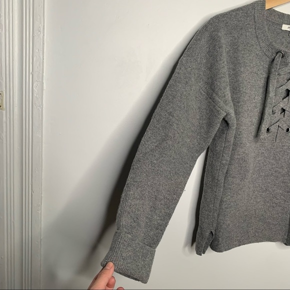 Madewell Gray Merino Wool Lace Up Pullover Sweater Women's Size Medium - Picture 5 of 8
